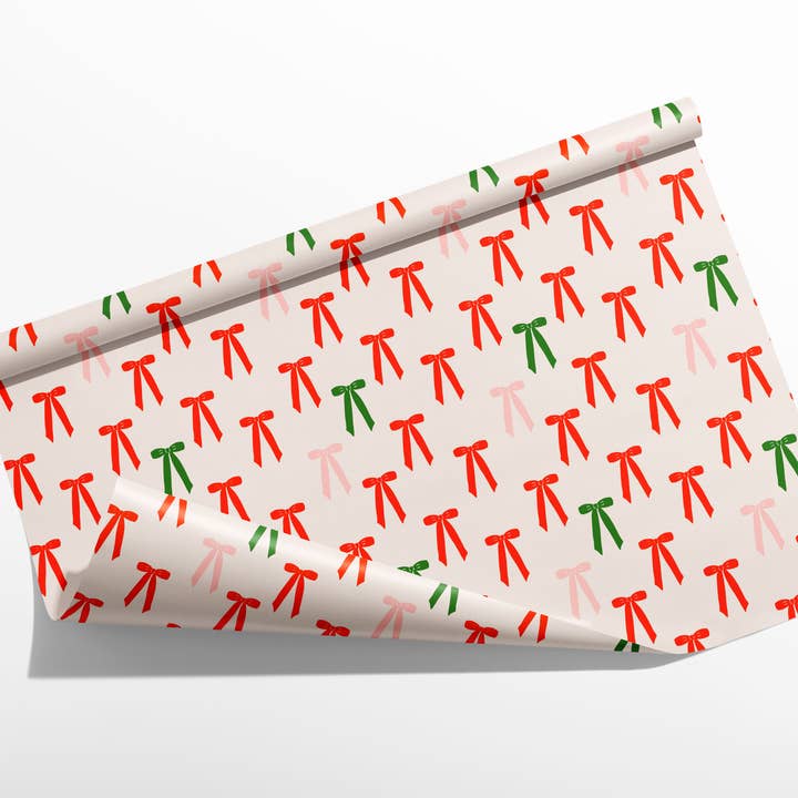 Julegavepapir med sløjfer | Festligt gaveindpakningspapir med sløjfer for engroshandel hos Tiny Human Print Co.