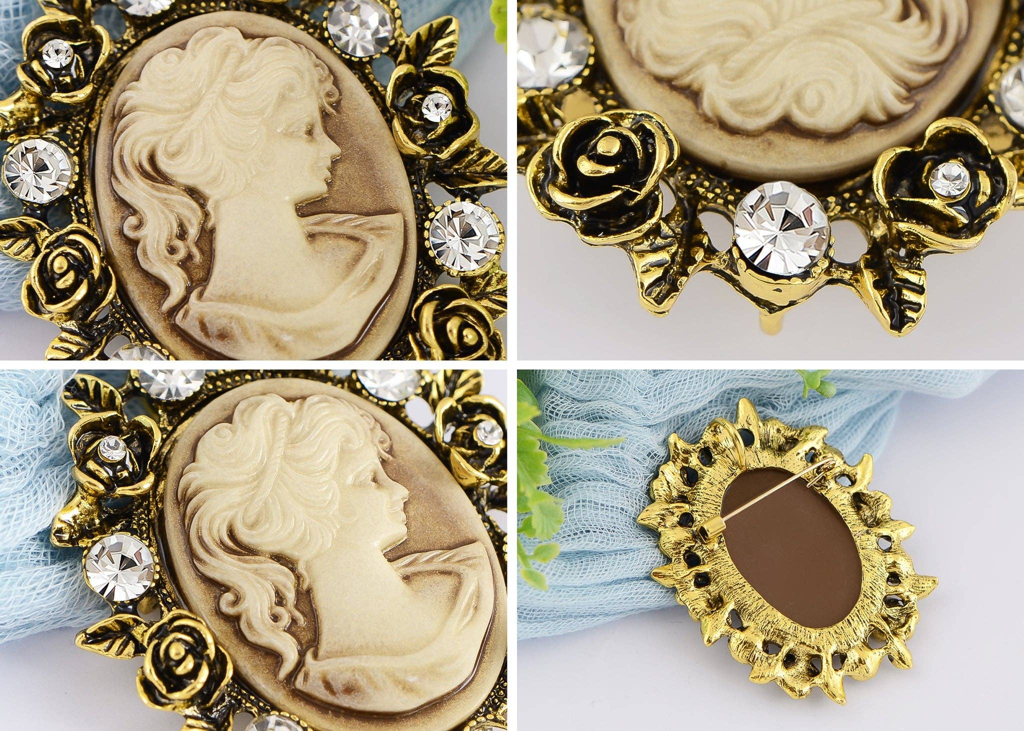 AK Brand - Wholesale Brooch - Vintage Victorian Cameo Brooch Maiden Flower Ribbon Bow31