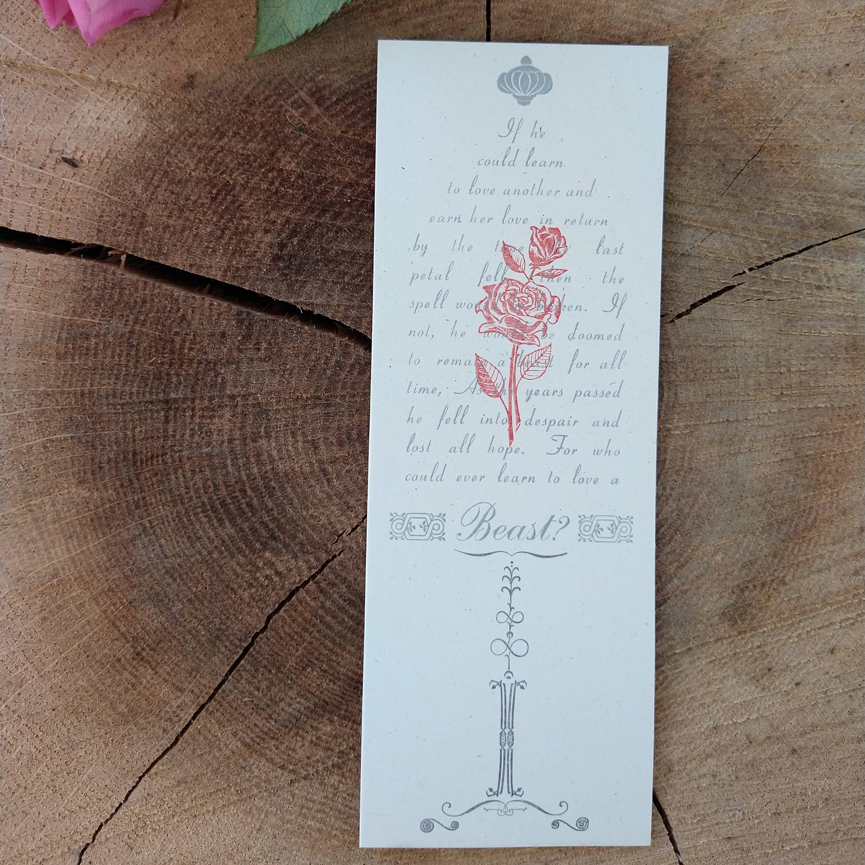 Tussie Mussie Press - Venta al por mayor Marcapáginas - Marcapáginas Letterpress Rosa Encantada de La Bella y la Bestia2