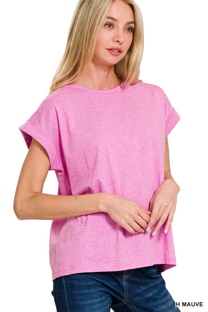 42POPS - Wholesale T-Shirt - Women's - `.Round Neck Folded Short Sleeve T Shirt0