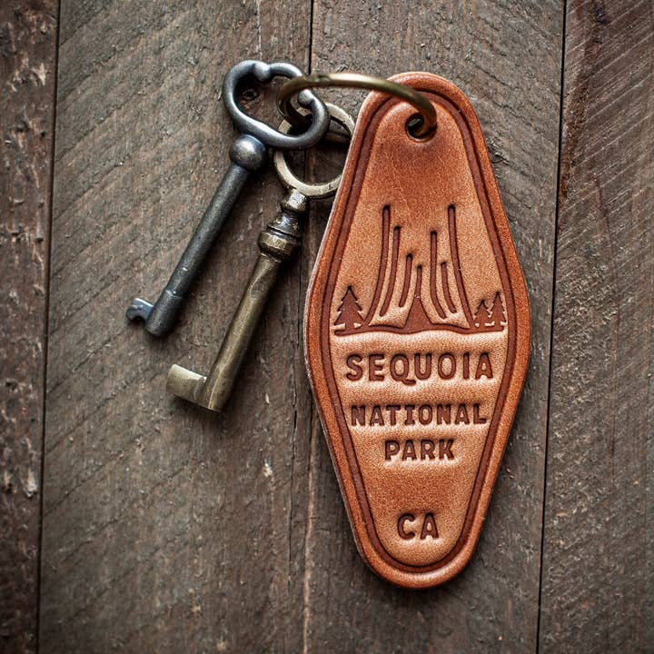 Sequoia National Park Leather Keychain Motel Style for wholesale by Sugarhouse Leather