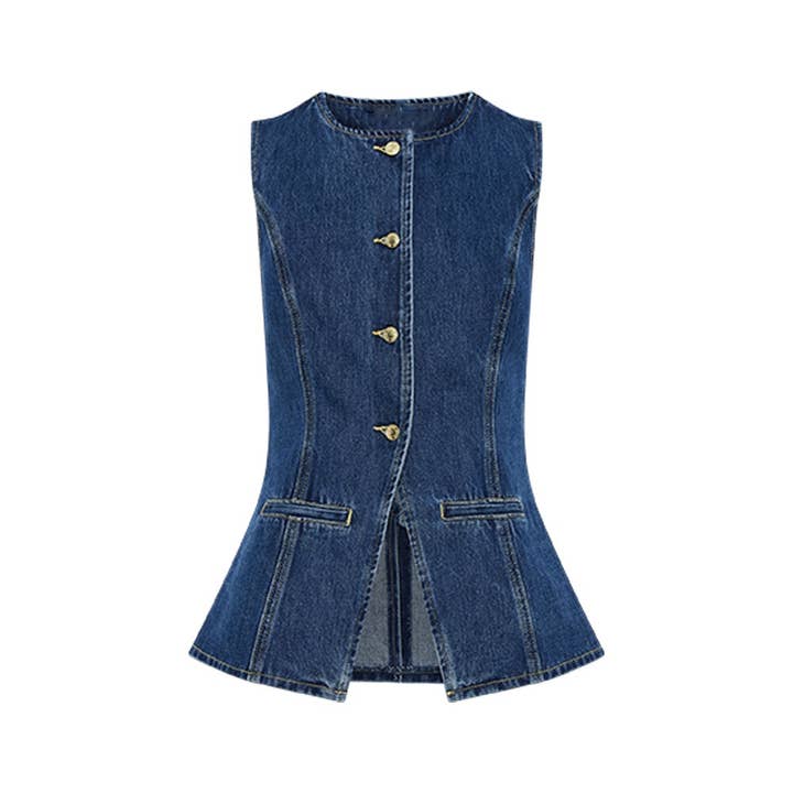 Blue 2 piece set denim shorts and sleeveless top for wholesale on Faire