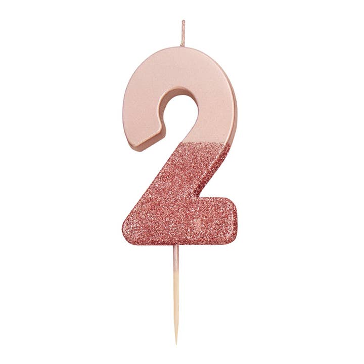Talking Tables USA - Wholesale Cake Candle - Rose Gold Glitter Birthday Number Candles | 0-9 | Single |2