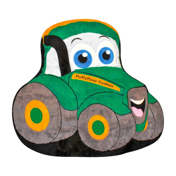 Fluffy Floor Cushion Happy Tractor for wholesale by Blue Canoe Brands Inc