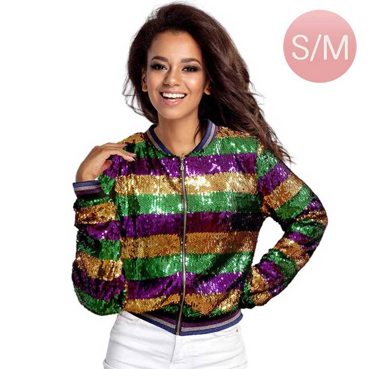 Mardi Gras Sequin Zipper Jacket for wholesale by Madeline Love