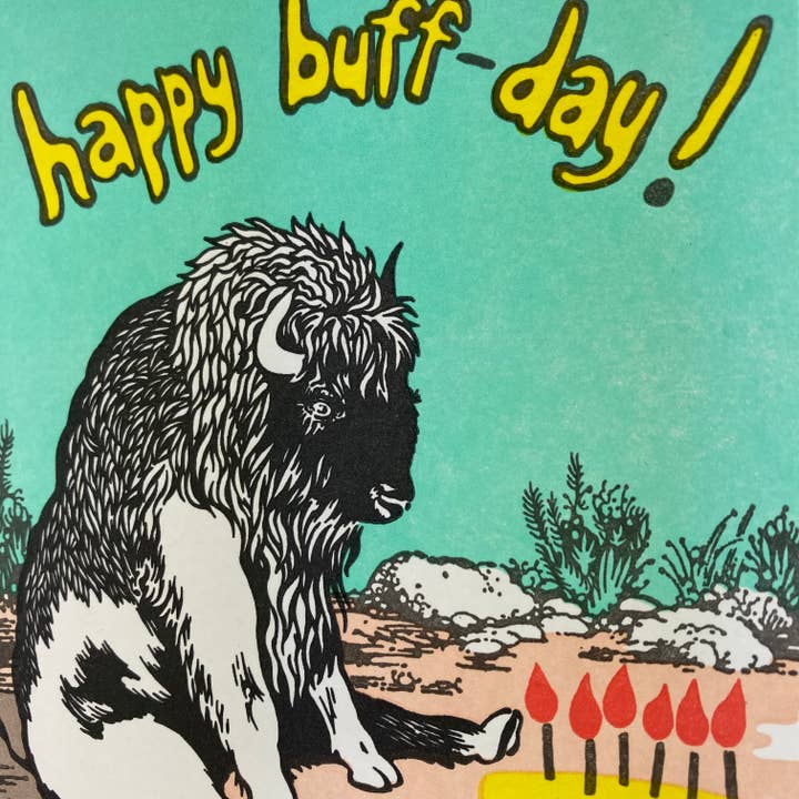 Old School Stationers - Wholesale Birthday Card - Buffalo & birthday cake!