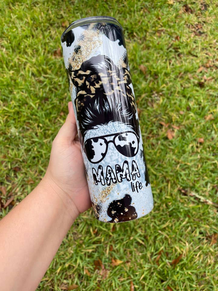 Mama life cow hide Tumbler for wholesale by Tiny House Wholesale