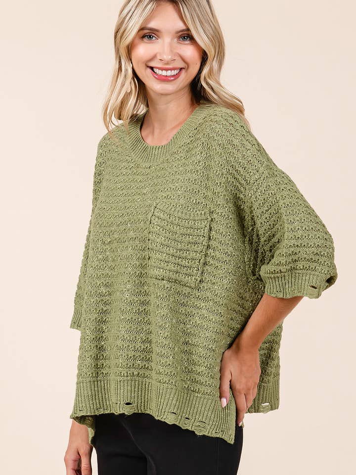 mittoshop - Wholesale Knit Sweater - Women's - DISTRESSED HEM SHORT SLEEVE LOOSE SWEATER KNIT TOP