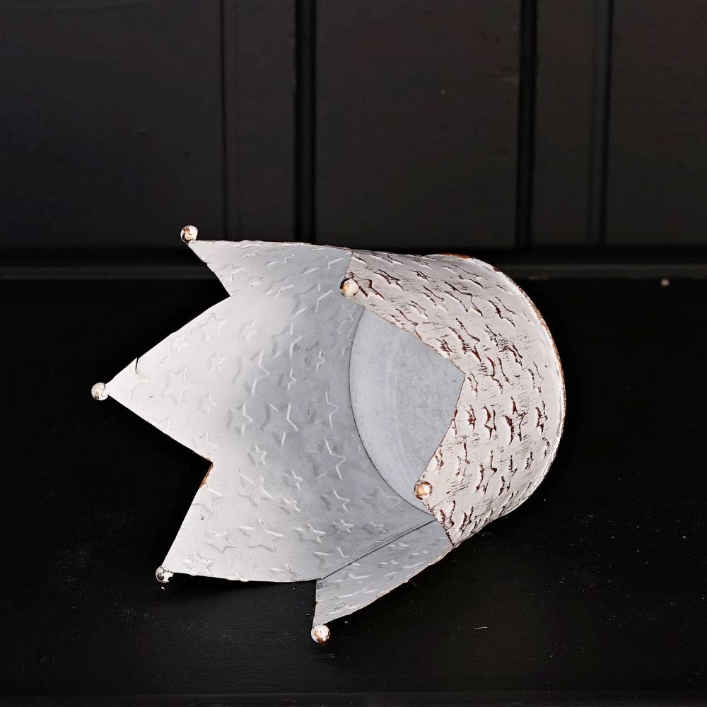 Holiday Depot Inc. - Wholesale Decorative Tabletop Object - M32813-Vintage white metal Crown container w. star (5inH)3