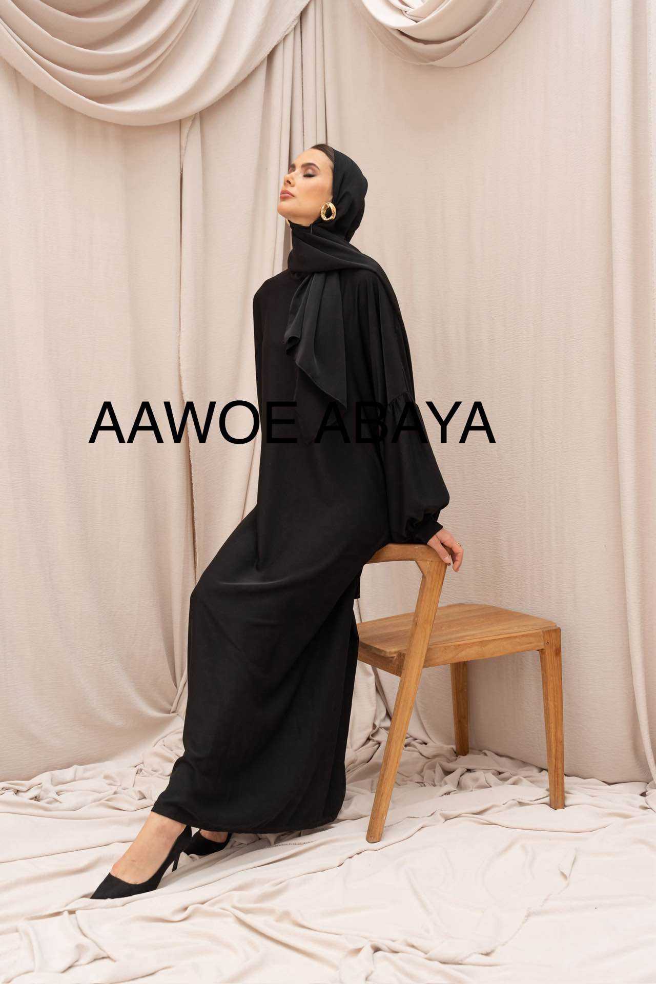 Aawoe Abaya - Wholesale Kaftan - Women's - Medina silk abaya with integrated veil -23337
