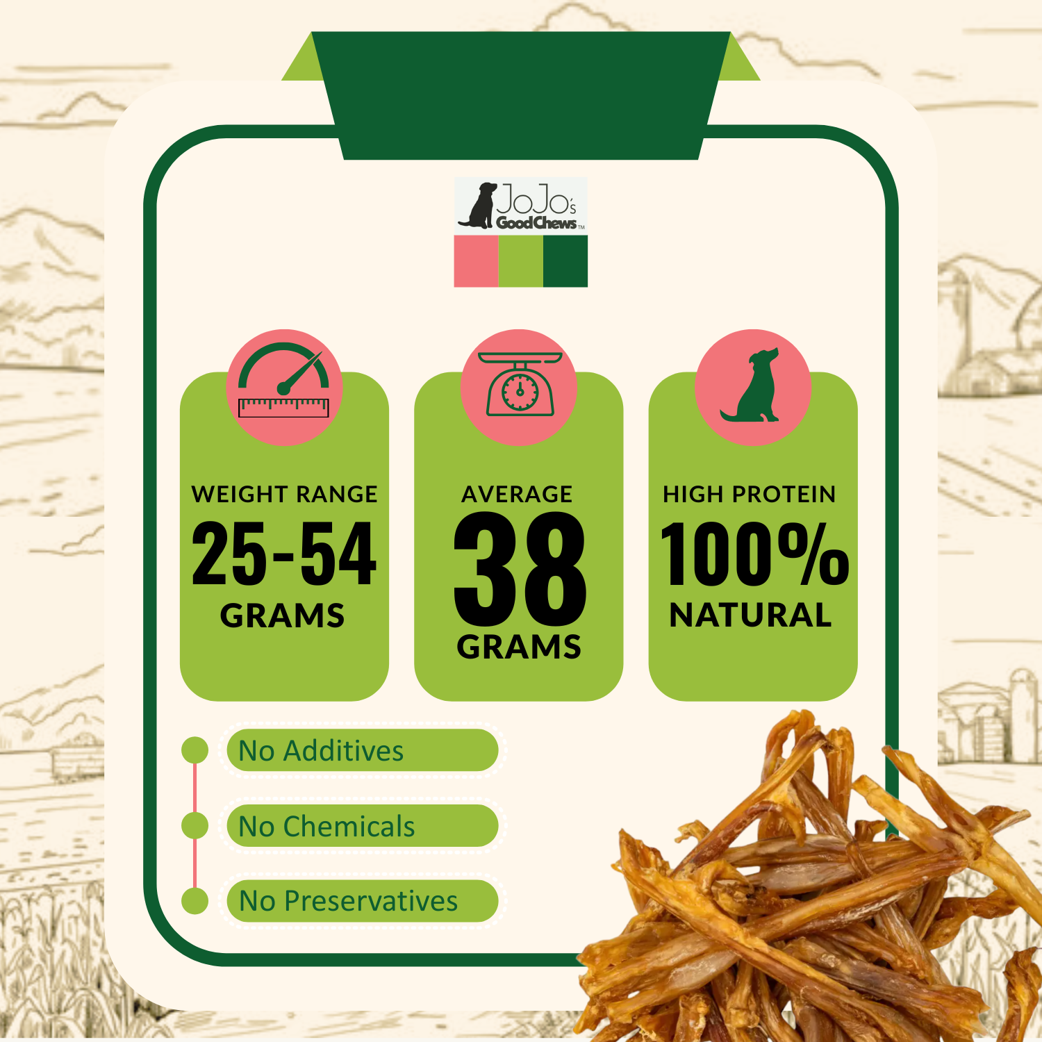 Jojo Modern Pets – Großhandel Leckerlis – Hund – Rindersehnen-Kausnacks für Hunde aus 100 % natürlichen Zutaten (25/Stück)5