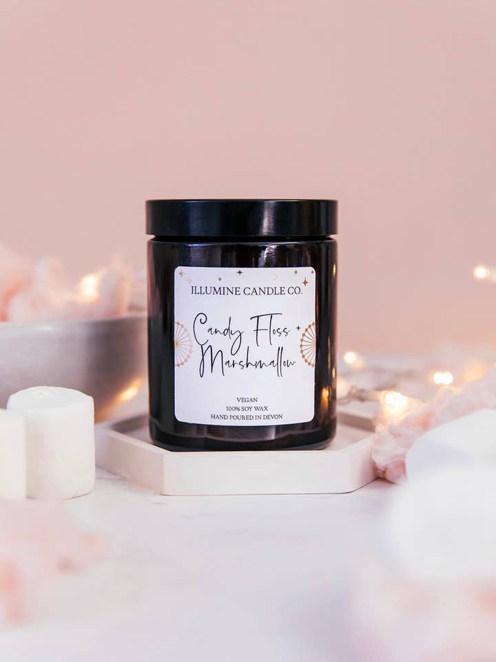 Candyfloss & Marshmallow - Crackle Wick soy wax candle for wholesale by Ilumine Candle Co.
