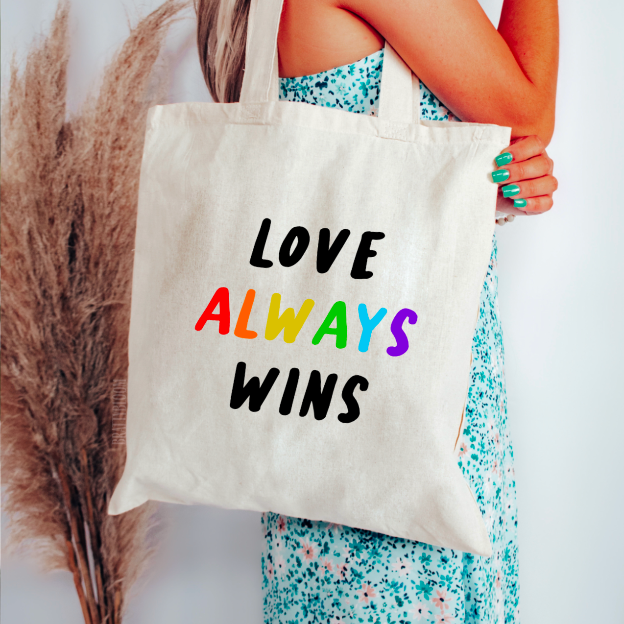 brattybloom – Sacola - Unissexo por atacado – A Love Always Wins Tote Bag | LGBTQ+ | Queer | Mês do Orgulho 1