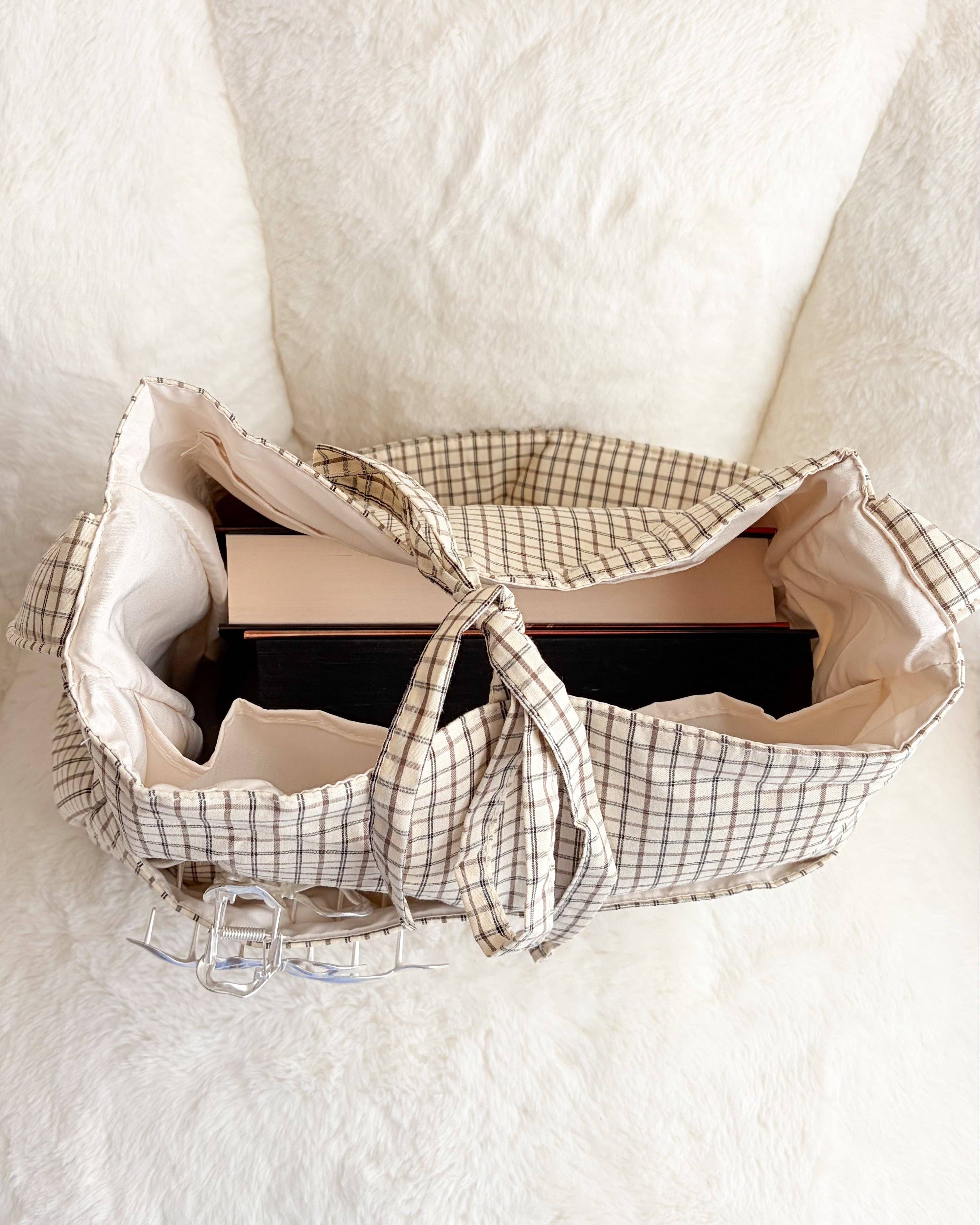 The Bean Workshop - Wholesale Tote Bag - Women's - Large Gingham Book Bag with Multiple Pockets1