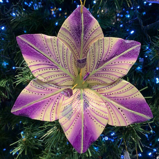 Christmas Flower Ornament Purple Cream for wholesale by Erik & Mike