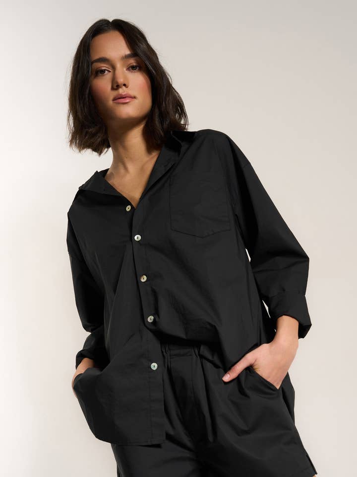 The Poplin Button Down - Black for wholesale by Idle