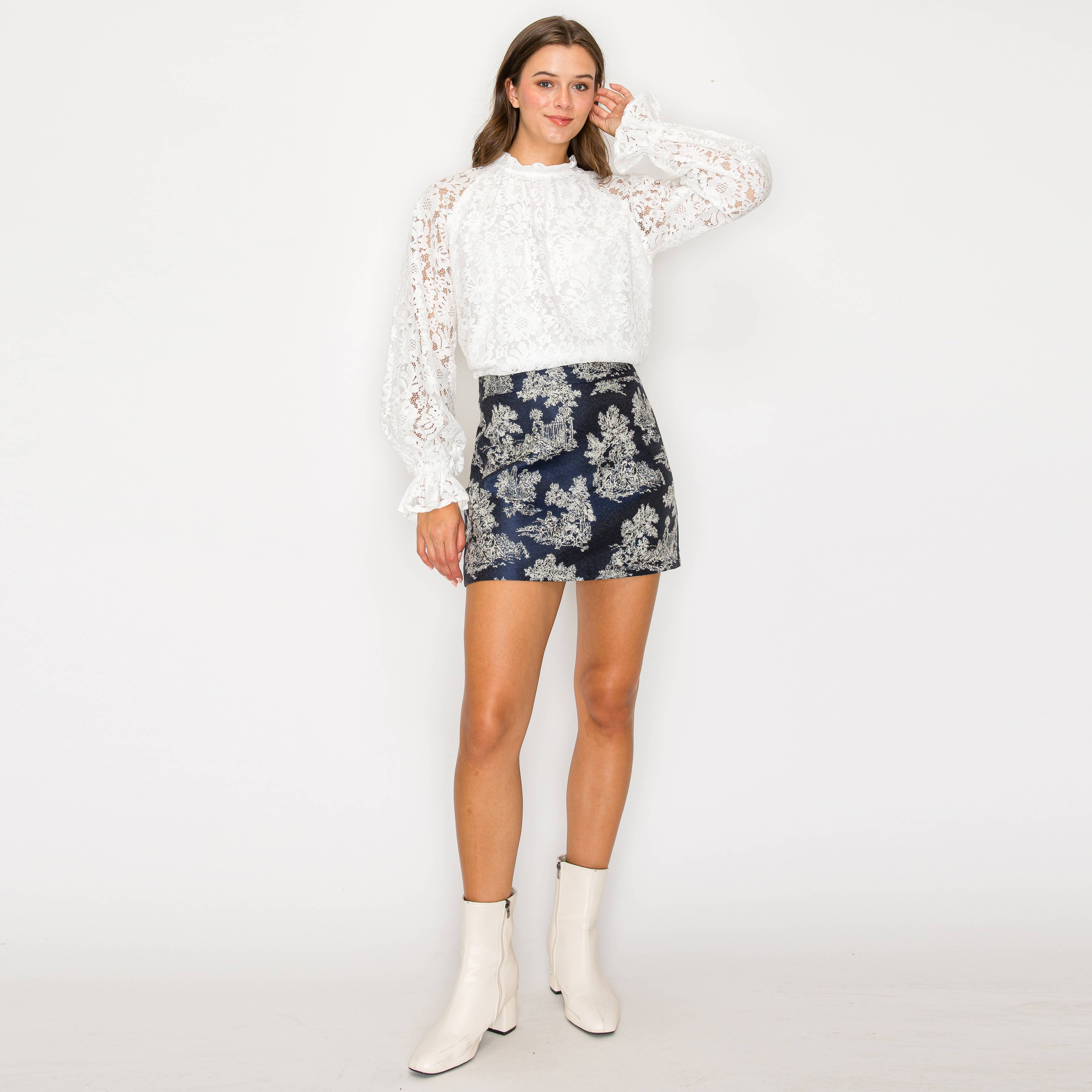 LoveWednesday - Wholesale Skirt - Women's - Toile jacquard pattern mini skirt - LWK11530