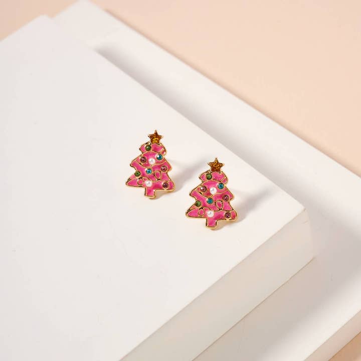 Frem - Wholesale Stud/Post Earrings - Christmas Tree Enamel Stud Earrings
