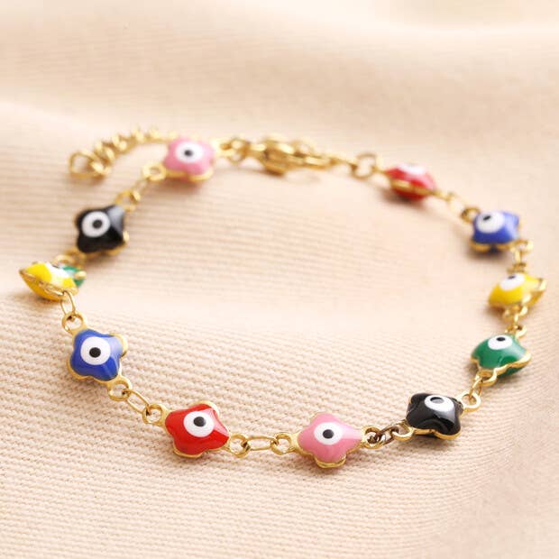 Gold Stainless Steel Enamel Evil Eye Charm Bracelet for wholesale by Lisa Angel