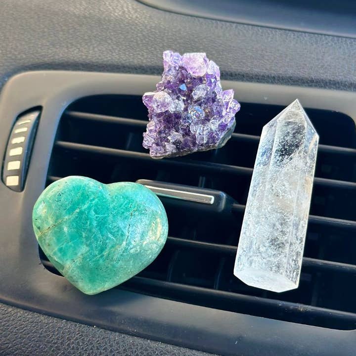 Peace&Focus Car Crystal Clips: Quartz, Amethyst & Amazonite for wholesale by LilAryenne | Jewelry & Suncatchers