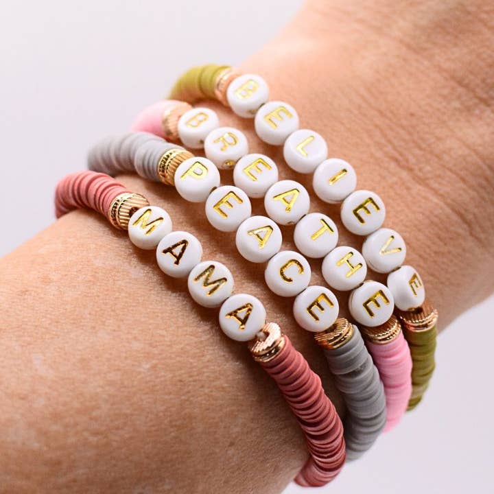 Two and Crew - Wholesale Beaded Bracelet - Inspirational Word Bead Bracelet – Believe, Peace, Mama
