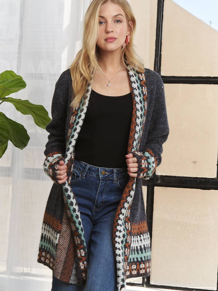 ADORA LA - Wholesale Cardigan - Women's - CESW2536X - PLUS TRIBAL BORDER SWEATER CARDIGAN8
