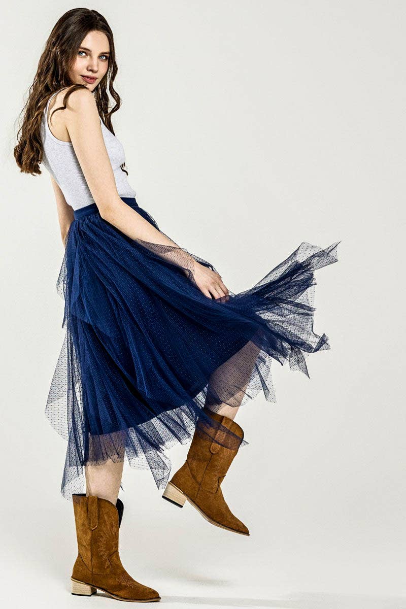 noflik - Wholesale Skirt - Women's - Waterfall PolkaDot Tulle Mesh Ruffle Midi Skirt- INS1009_3