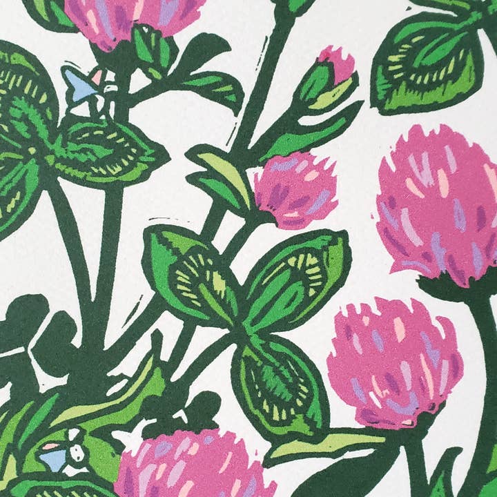 Little Green - Vente Assortiments de papeterie/cartes - Carte de vœux Botanical Spring Purple Clover Blank Shamrock2