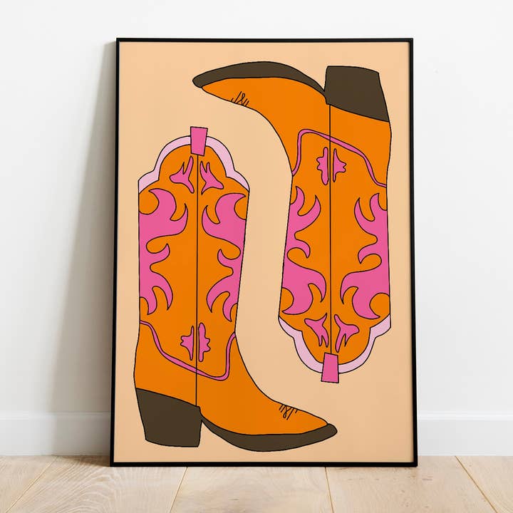 Klassieke cowboylaarzen | Kunst aan de muur | Kleurrijke cowboylaarzen | A4 voor wholesale door Moody Cow Studio
