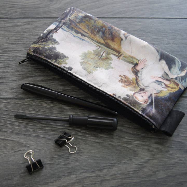a young lady and a unicorn - lined twill pencil case for wholesale by renaissance fair
