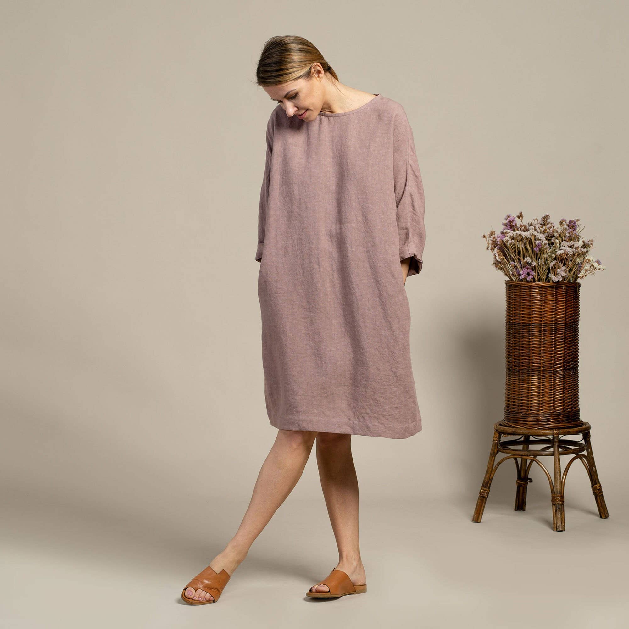 menique - Wholesale Dress - Women's - Organic 100% Linen Tunic Dress Selena - Loose Casual Dress5