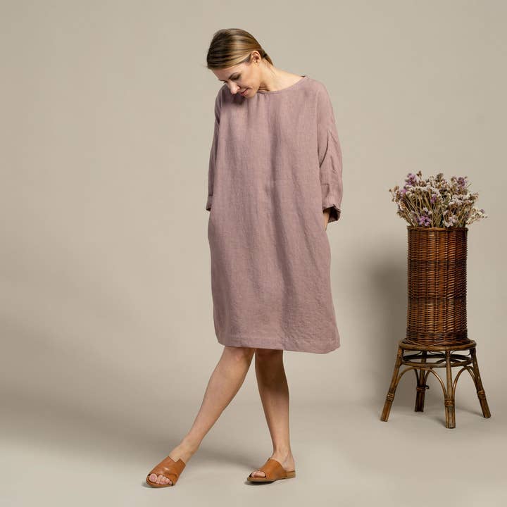 menique - Wholesale Dress - Women's - Organic 100% Linen Tunic Dress Selena - Loose Casual Dress5