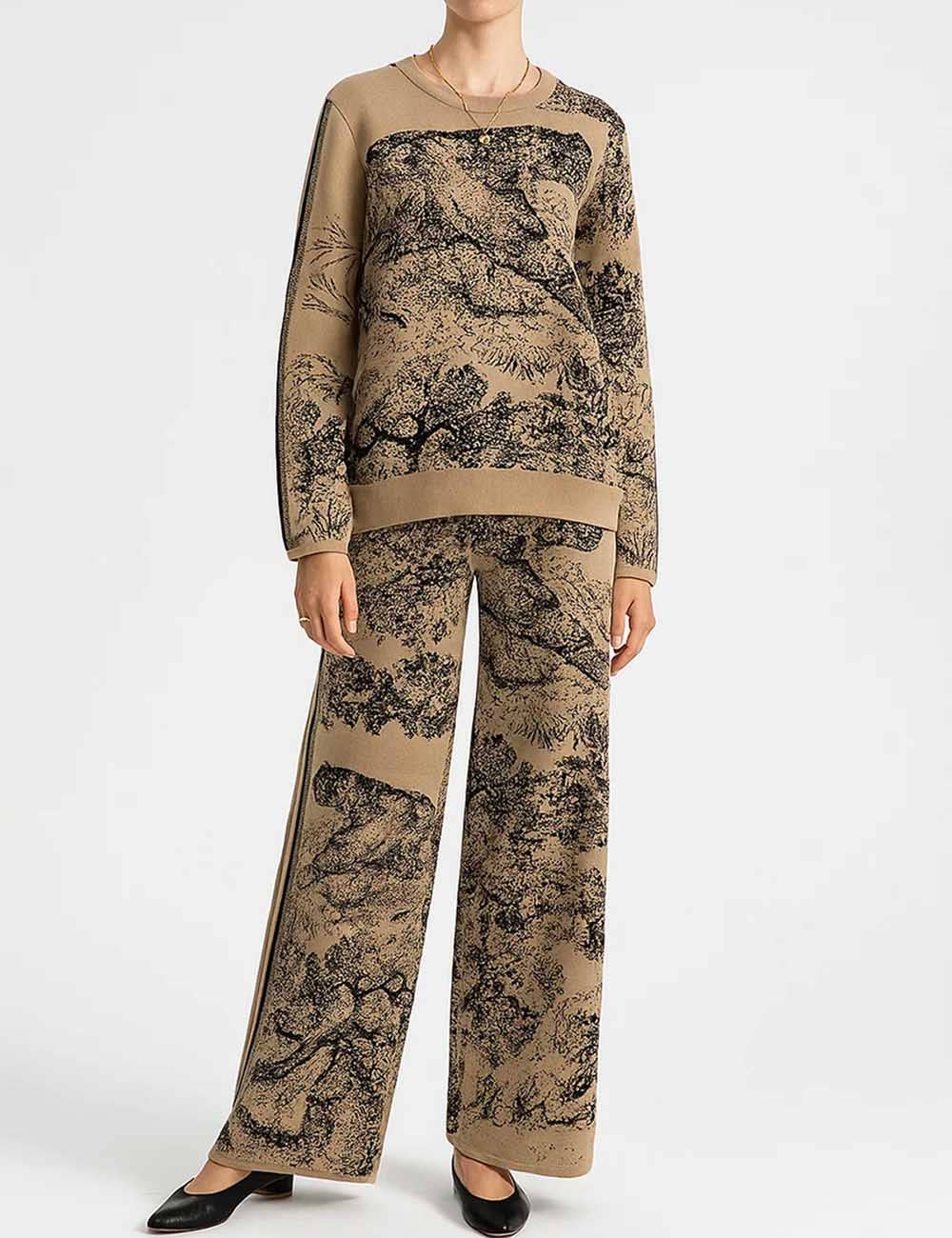 Sweetkama - Wholesale Lounge Set - Women's - Ladies Color Block Tiger Pattern Knit Sweater & Pants 2PCS Set3