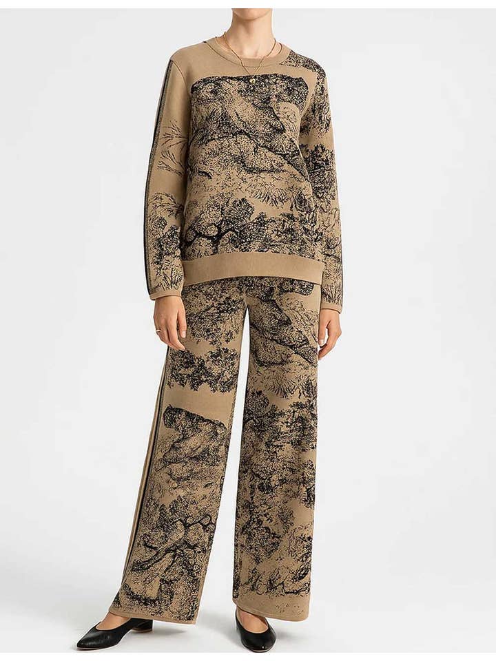 Sweetkama - Wholesale Lounge Set - Women's - Ladies Color Block Tiger Pattern Knit Sweater & Pants 2PCS Set3