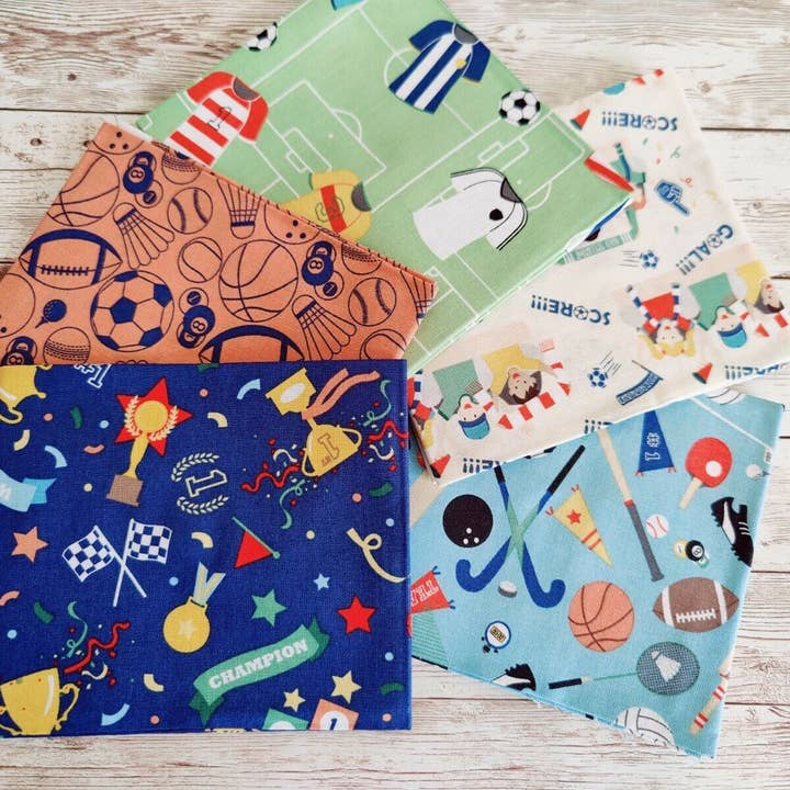 Kids Fat Quarter Bundle. Sports Team Bundle 5 Piece. Football Cricket Hockey for wholesale by Kims Crafty Corner