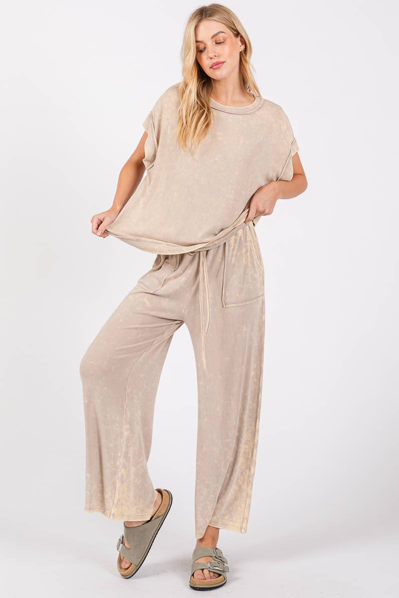 Sewn and Seen - Wholesale Lounge Set - Women's - MINERAL WASHED TOP AND PANTS RIB SETS2