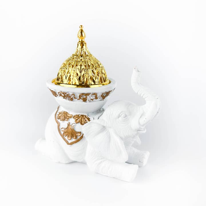 GREENROOTS USA LLC - Wholesale Incense Holder - White Elephant Incense Burner/Candle Holder 5"H 5"W4