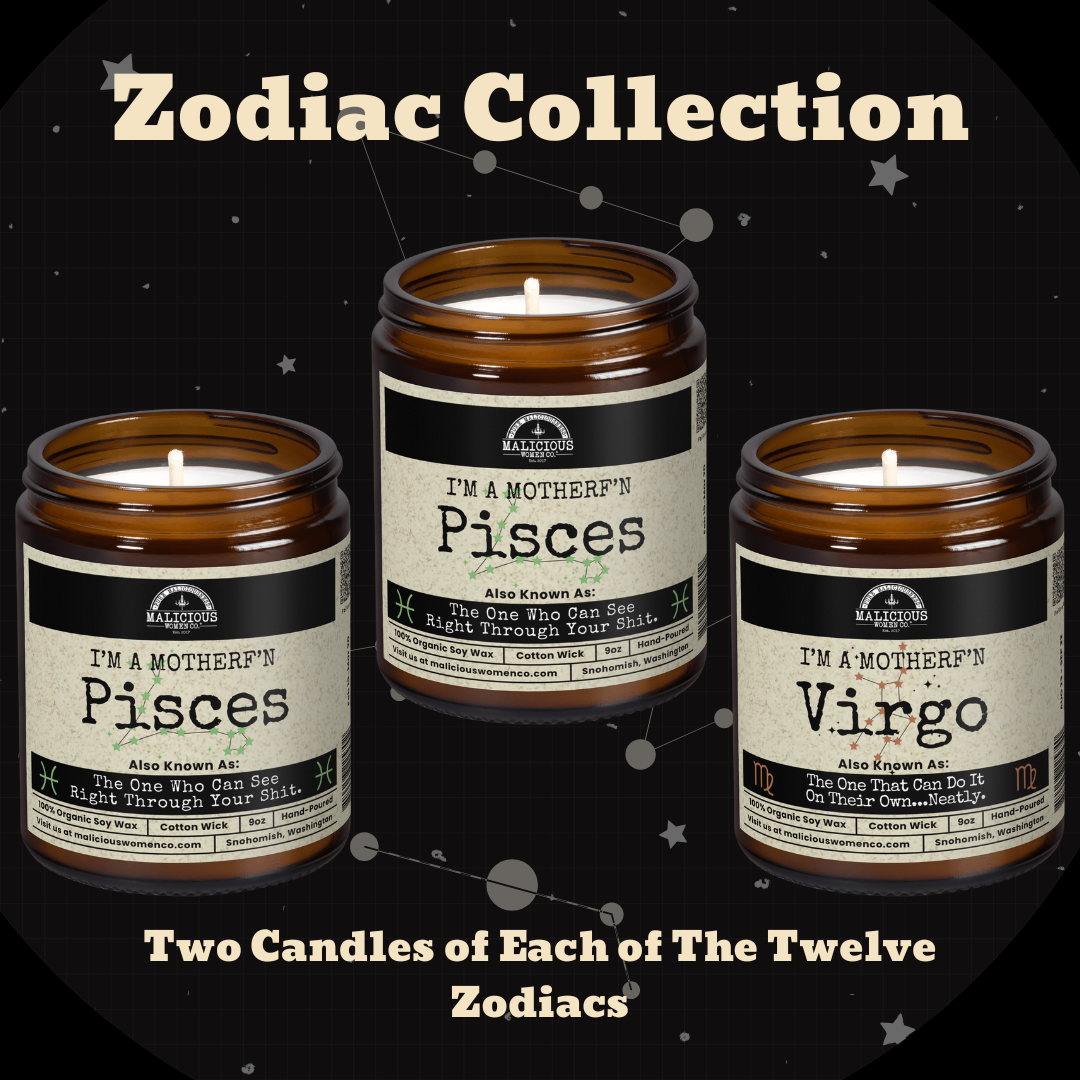 Malicious Women Candle Co - Wholesale Jar/Filled Candle - The Zodiac 24 Candle Collection1