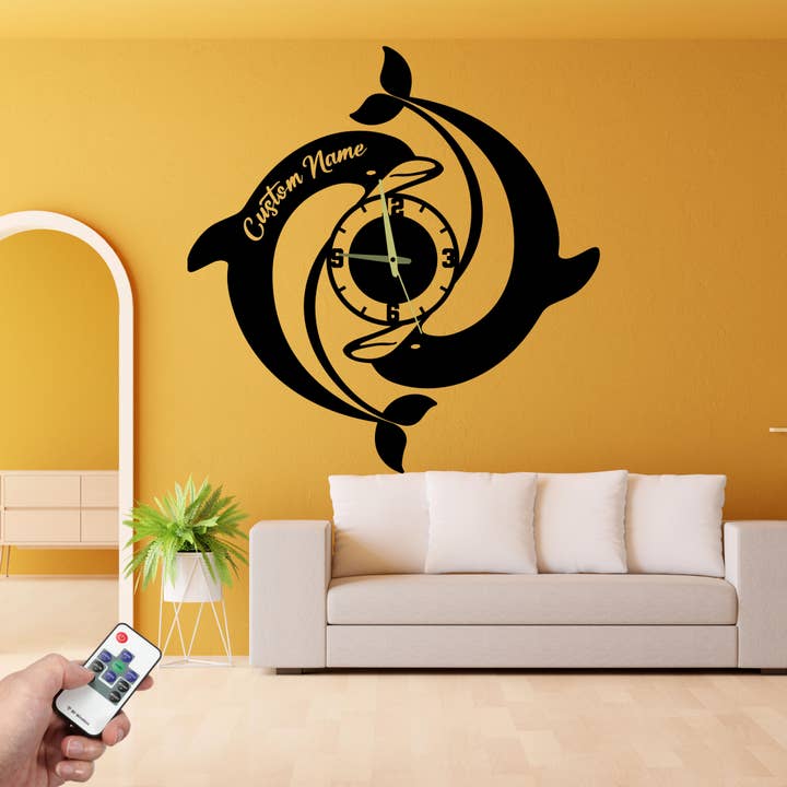 Glow Neon - Wholesale Wall Sign - Personalized Wall Clock Dolphin, Ocean Dolphin Metal Clock4
