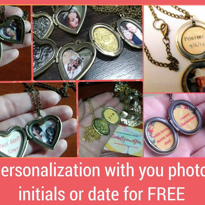 SomeBijoux4You - Vente Collier à médaillon - Médaillon en forme de cœur personnalisé en bronze avec médaillon multiphoto Perso