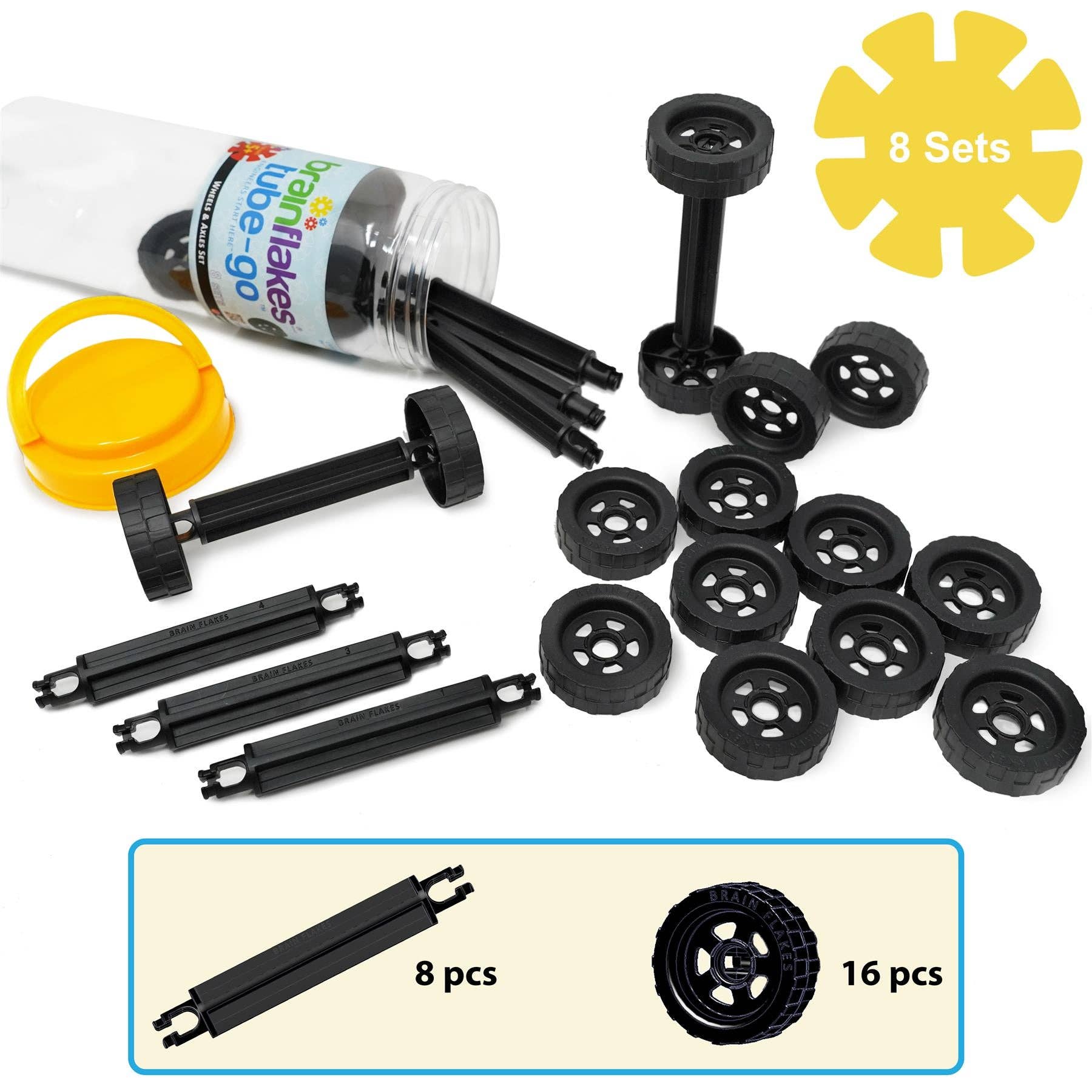 VIAHART Toy Co. - Wholesale Building Set - Kids - Brain Flakes Tube-Go - Wheels & Axles | Construction Toy1