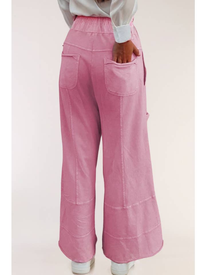 LA Society - Wholesale Pants - Women's - Mineral Wash Drawstring High Waist Cargo Wide Leg Pants1