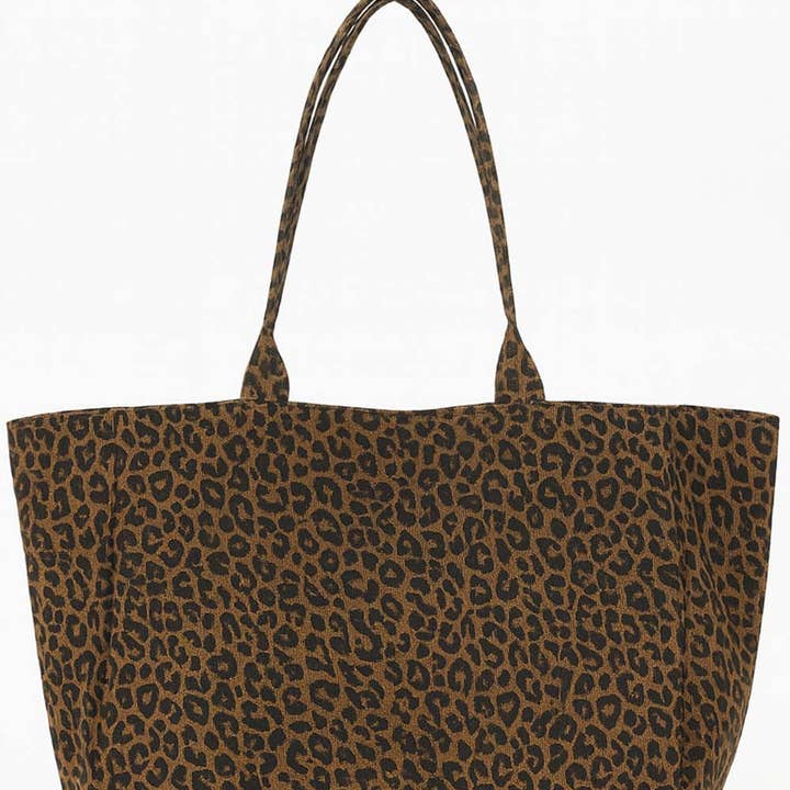 Brown Ladies Leopard Double Sided Large Capacity Shoulder Tote Bag for wholesale on Faire1