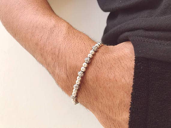 Christina Christi - Venta al por mayor Pulsera de cuentas - Pulsera minimalista para hombre con cuentas metálicas y marfil2