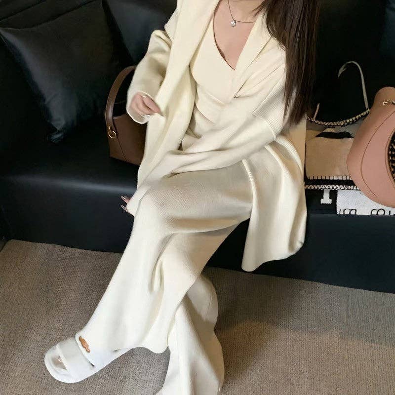 UZ Wholesale Store - Wholesale Top & Pant Set (NOT Loungewear) - Women's - Solid Color Knit Vest Cardigan Pants Set3