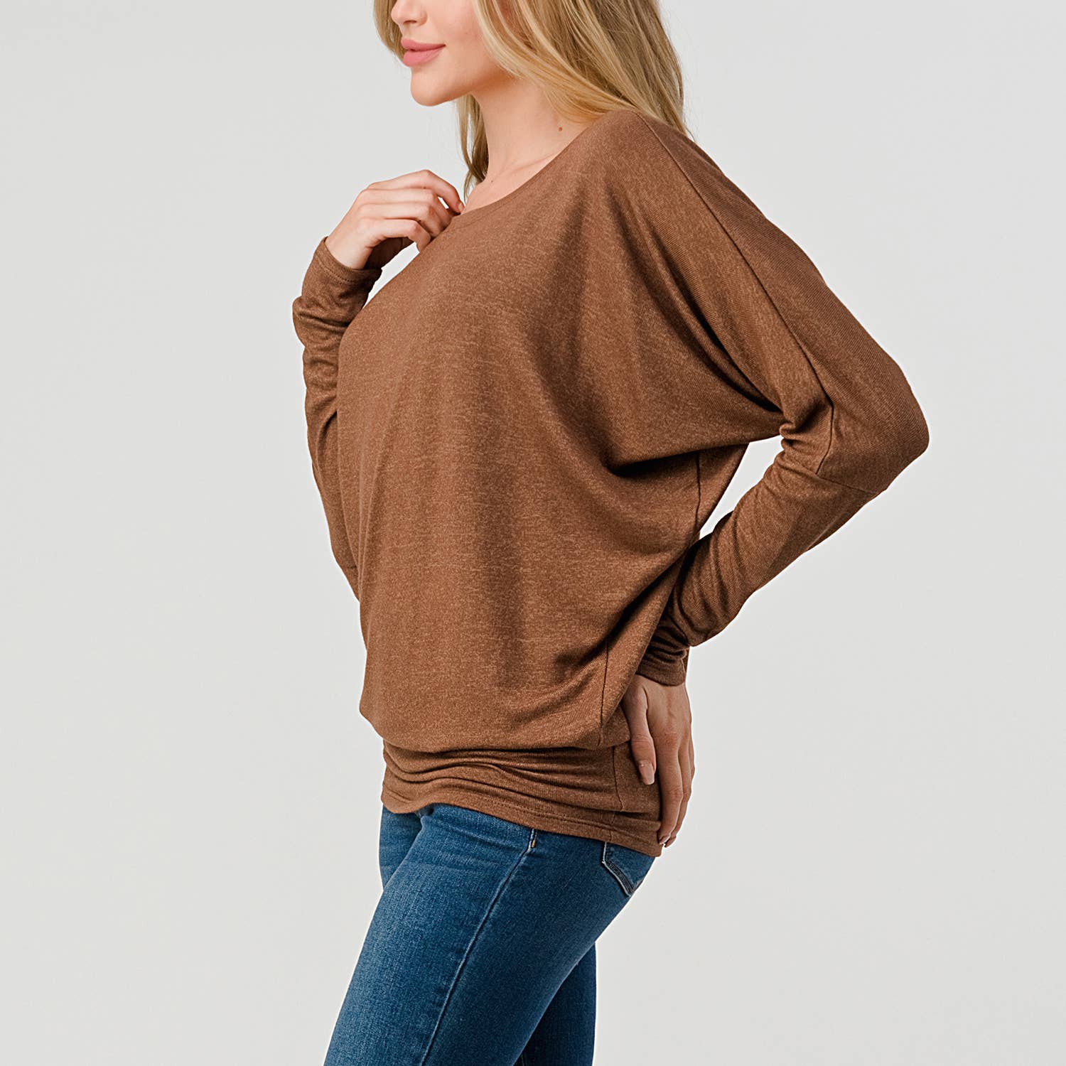 Heimious - Vente Haut en maille – femme - Haut en tricot Hacci à manches longues et col rond à manches Dolman, 27012