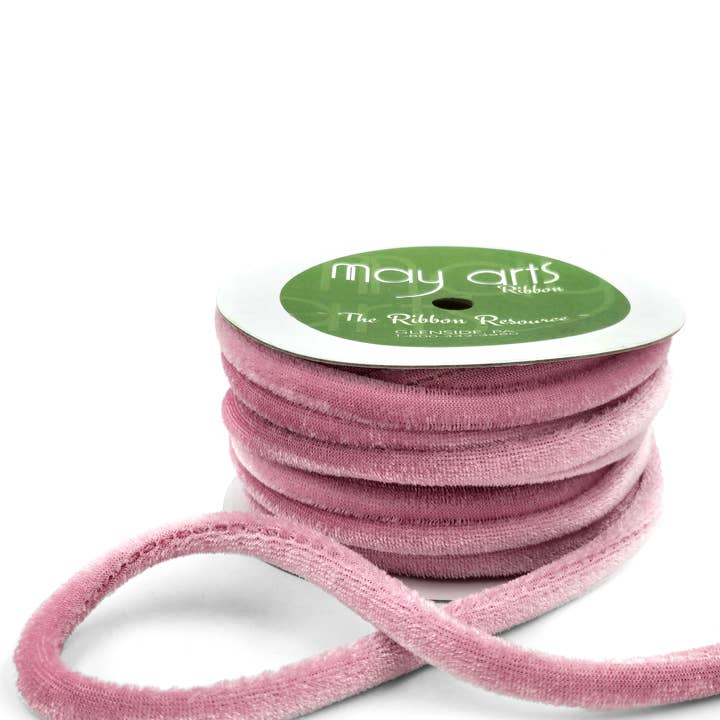 May Arts Ribbon - Wholesale Ribbon - Gift Wrapping - 1/4" Pink Velvet Piping0