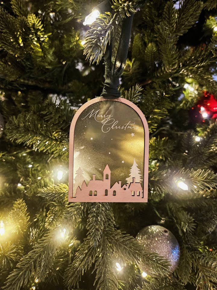 Merry Christmas Village Ornament for wholesale by Salt + Birch