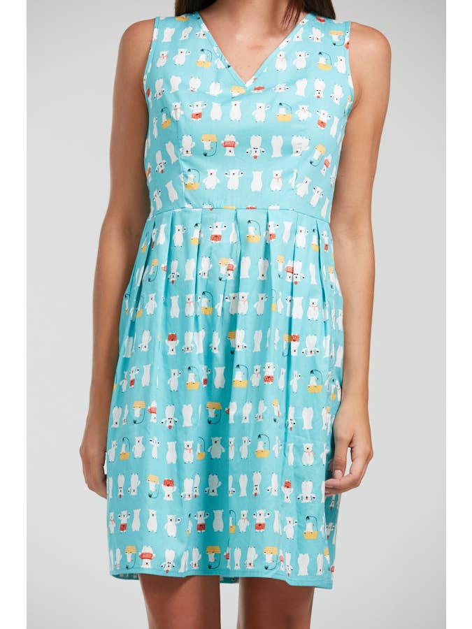 Sky Blue Cute Bear Print Casual Dress for wholesale on Faire1