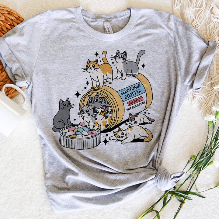 House Of Rodan – Großhandel T-Shirt (Grafikdruck) – Damen – Serotonin-Boosting Katzen - T-Shirt zur geistigen Gesundheit von Katzen1